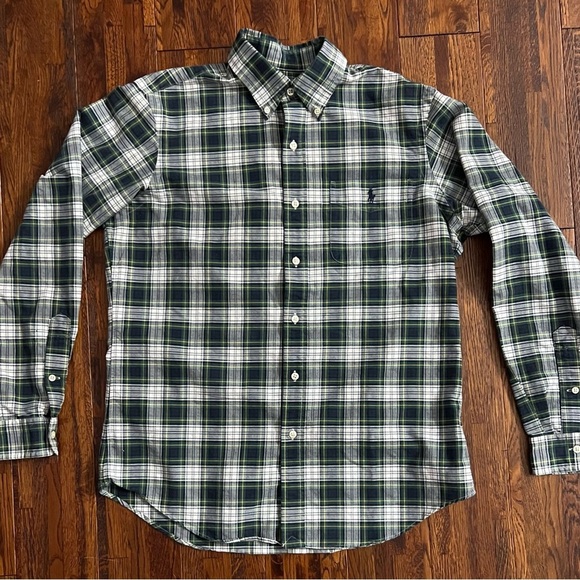 POLO RALPH LAUREN Plaid Button Down Long Sleeve Shirt in Navy/Green Size Medium - Picture 1 of 11